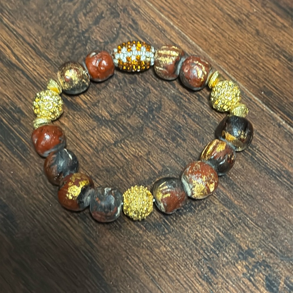 Handmade football beaded bracelet